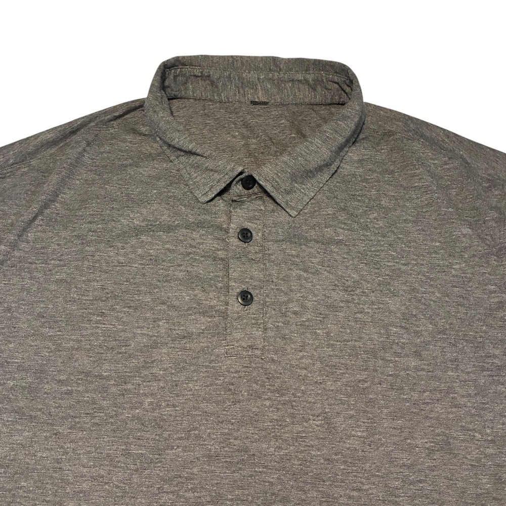 Lululemon Mens Heathered Grey Short Sleeve Polo Shirt Athletic Casual Top